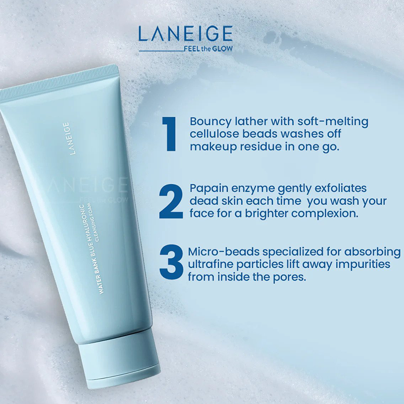 LANEIGE Water Bank Blue Hyaluronic Cleansing Foam | BONIIK Best Korean Beauty Skincare Makeup Store in Australia