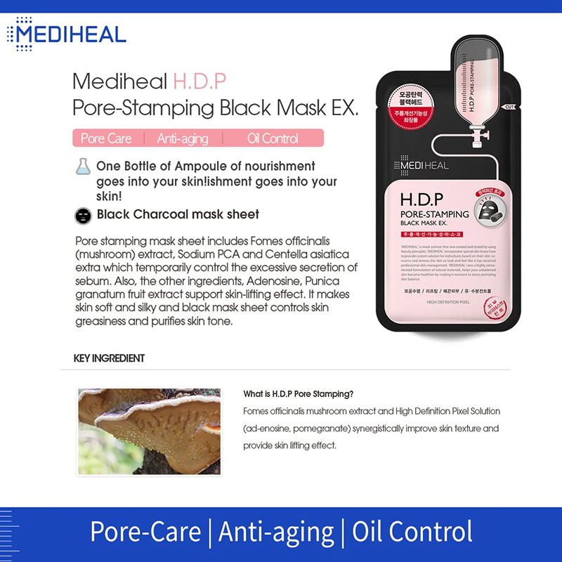 MEDIHEAL H.D.P Pore-Stamping Black Mask EX | BONIIK Best Korean Beauty Skincare Makeup Store in Australia